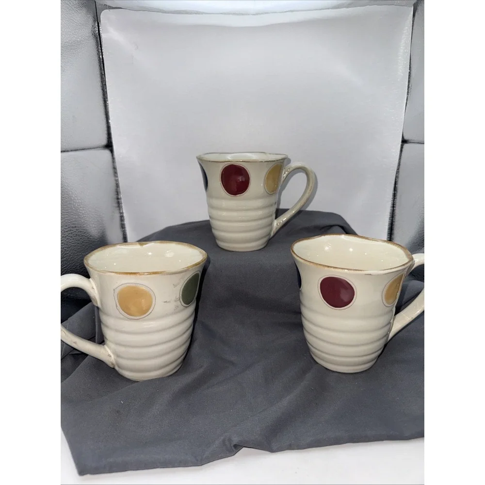 Pier 1 Dots Hand-Painted Stoneware Mugs Set of 3